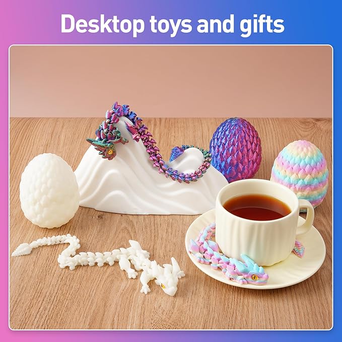 FYEFKJSA 3D Printed Dragon Eggs with Dragon Inside - 12Inch,Articulated Fidget 3D Printed Animals, Interesting Decorative Gift, Easter Basket Essentials Stuffers (Red Green Blue)