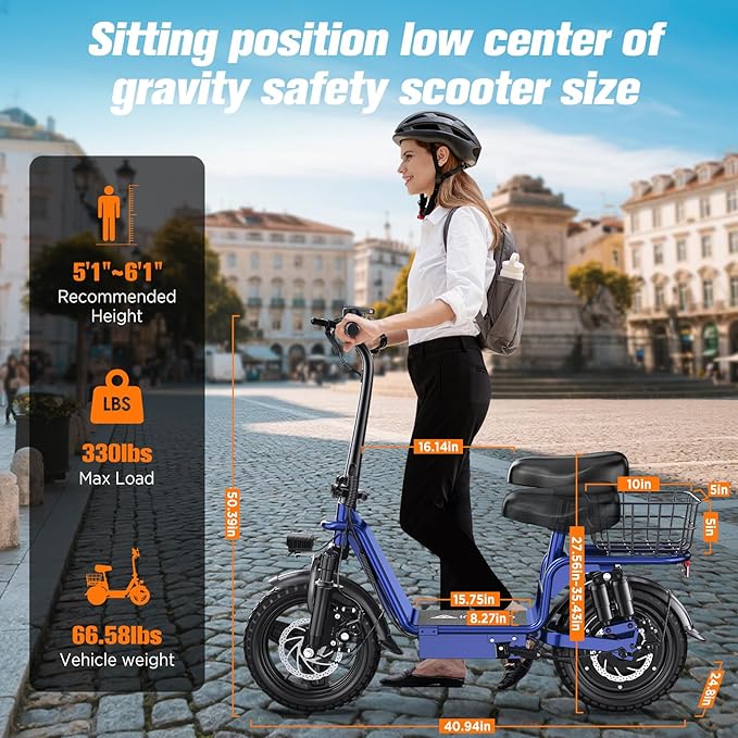 C14 Electric Scooter for Adults with Seat – High-Performance, Foldable E-Scooter with 900W Peak Power, 20MPH, 28-Mile Range, and Dual Disc Brakes,High Strength Frame,330lbs Max Load. UL2272