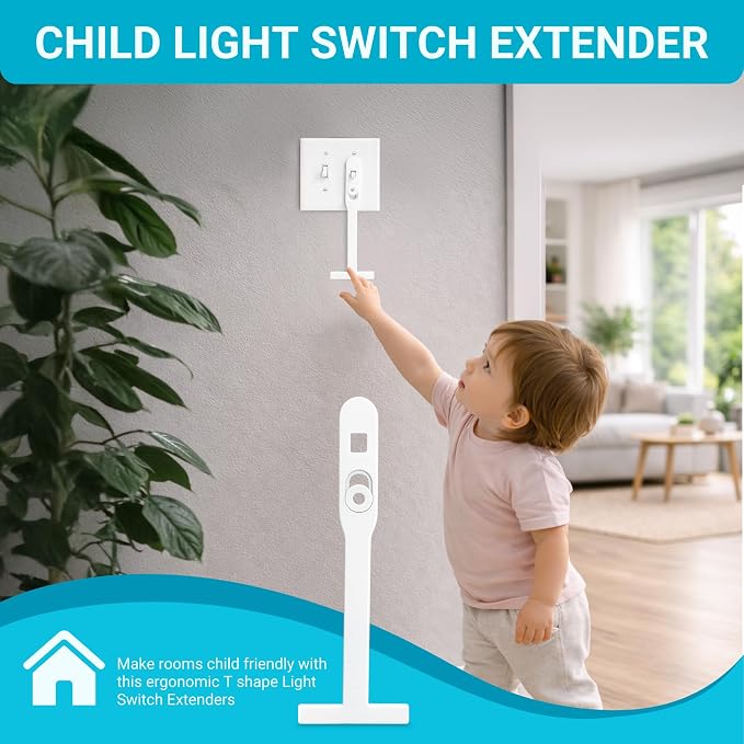T Shape Light Switch Extender for Kids – Safe, Ergonomic & Easy Switch Reach Tool for Baby Nurseries, Kids’ Rooms, Daycare, Accessible Spaces