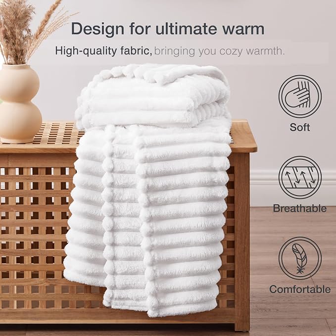 EXQ Home Gentle Soft Fleece Throw Blanket – Cozy Lightweight Blanket for Couch Bed – All-Season Warm Fuzzy Flannel Blanket for Women Mom Her – Gifts for Birthday(50"x60",White)