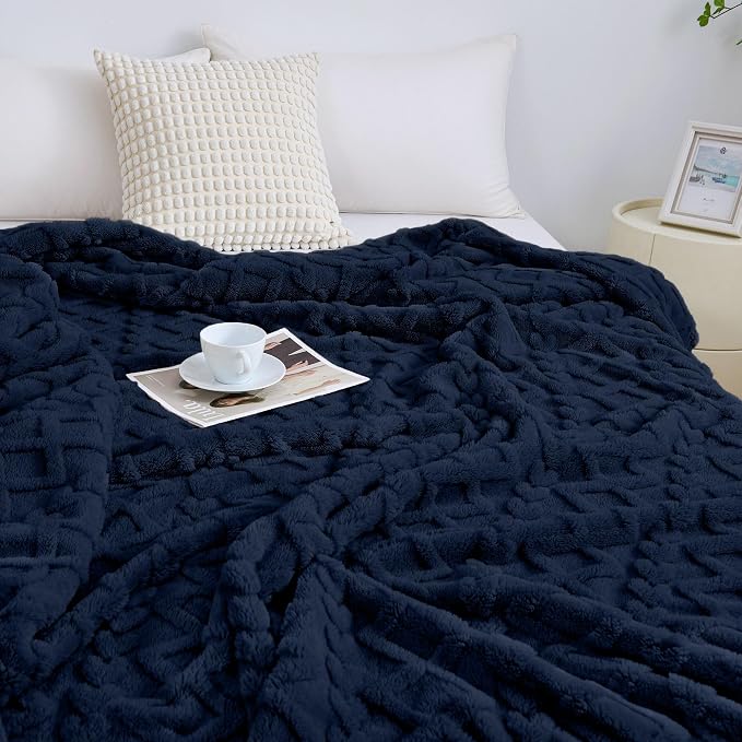 Aganear Fleece Throw Blanket for Couch Sofa 50"x60" Navy | Lightweight Fuzzy Throw,Warm Gift for Women,Christmas,Housewarming,Soft,Boho Design for Room Home Decor,All-Season Use