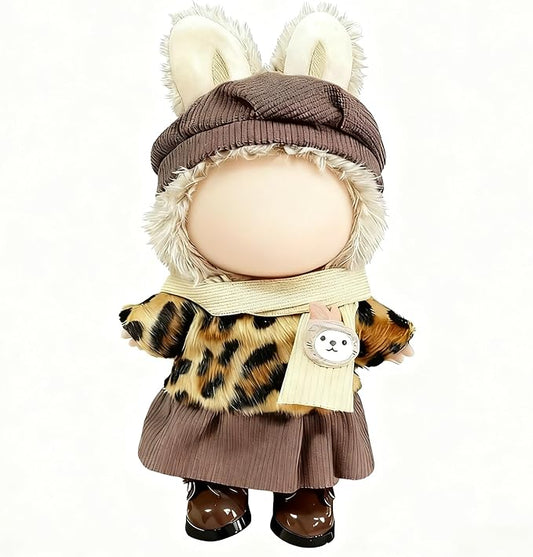 17cm Doll Clothes (NO Doll), Cute and Premium Dolls Outfit with Accessories Suit Cute Stylish Dress Up Set Patterned Skirt (Brown Kawaii)