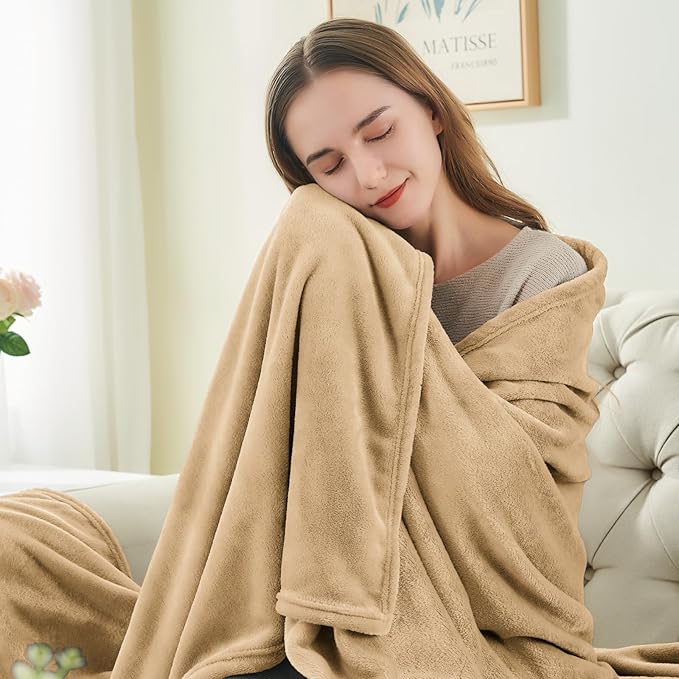 BEDELITE Fleece Blanket Soft Plush Queen Bed Blanket Light Camel 90"x90" | Ultra Soft Fleece, Plush Microfiber, Lightweight Warmth, All Season Comfort, Fade Resistant, Machine Washable,Perfect for Bed