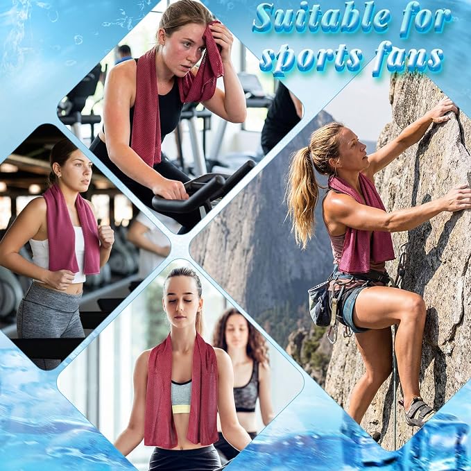 Honoson 20 Pcs Cooling Towels for Neck and Face, 47"x12" Sports Breathable Ice Towels Microfiber Chilly Sweat Rags with Portable Bottle for Gym Golf Athletes Yoga Workout Hot Weather (Rose Red)