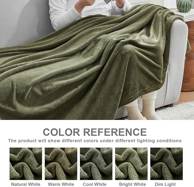 Hansleep King Moss Green Fleece Blanket, Soft Flannel Bed Blanket | Fuzzy Cozy Blanket 90x108 Inches, Multi-use for Bed, Sofa, Couch, Travel, Camping, All Season Warm Lightweight Cover