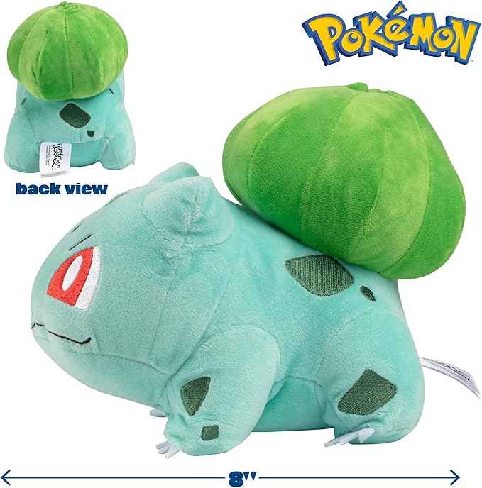 Pokemon 8" Pikachu & Bulbasaur Plush 2-Pack - Generation 1 Starter - Officially Licensed - Authentic Soft Stuffed Animal Toy Figures - Gift for Kids, Boys, Girls - 2+