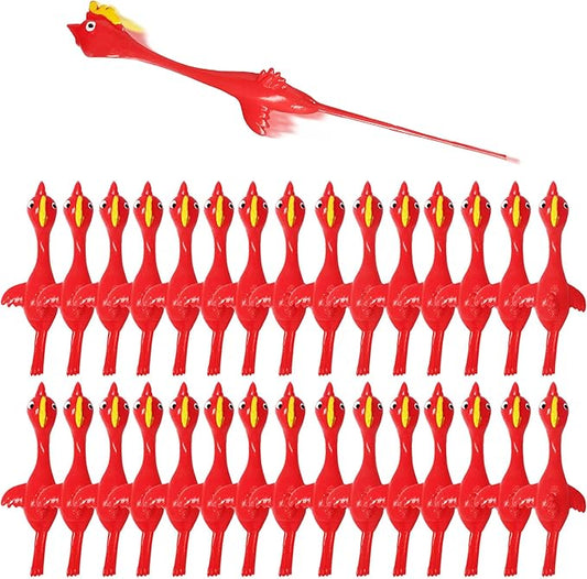 Slingshot Chicken Rubber Chicken Flick Chicken Flying Chicken Flingers Stress Gag Toys, Rubber Chicken Slingshot Funny Christmas Stuffers Easter Chicks Novelty Gifts for Kids (Red 30 Pcs)