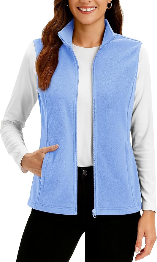 TACVASEN Women's Fleece Vest Lightweight Sleeveless Zip Jacket Outerwear | Soft Polar,Zipper Pockets,Stand Collar,Fall Winter Warm,Outdoor,Athletic,Running,Hiking,Travelling,Golf,Work