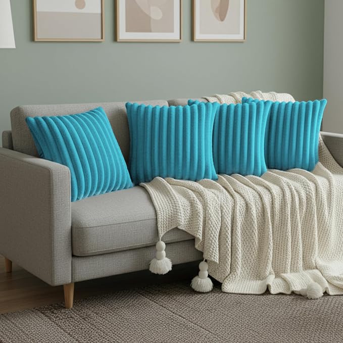 Blue Throw Pillow Covers 20 x 20 Set of 4, Cute Boho Throw Pillow Cover for Couch/Bed, Decorative Pillows Covers for Sofa/Bed, Accent Pillow Covers for Living Room, Rustic/Home/Room Decor