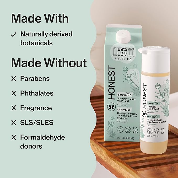 The Honest Company 2-in-1 Cleansing Shampoo + Body Wash, Gentle Enough for Baby, Dermatologist Tested, Tear-Free, Hypoallergenic, Fragrance-Free