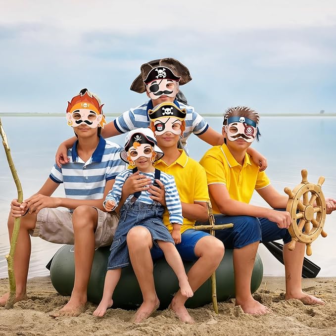 24 Pcs Pirates Craft for Kids Color Your Own Pirate Masks DIY Coloring Art and Crafts for Kids Art Project Pirate Theme Birthday Party School Activity Halloween Thanksgiving Cosplay Dress Up