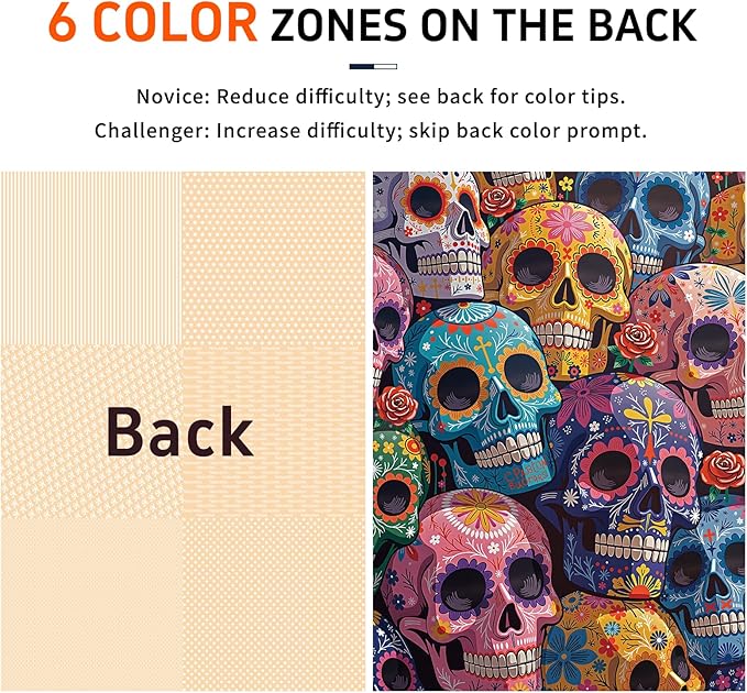 1000 Piece Puzzle for Adults, Colorful Floral Skull Artwork with Matte Finish, Color-Coded Back for Easy Sorting, Vibrant Art Puzzle for Adults, 19.25 x 26.65 in