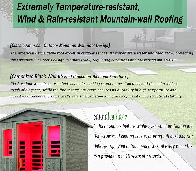 LTCCDSS Ultra-Low EMF Outdoor Sauna 3-Person, Full Spectrum Carbonized Composite Wood Far Infrared Sauna for Home, Near&Mid-IR Light, EMF 0.1-1mG, 81.1 * 45 * 83.5 Inch
