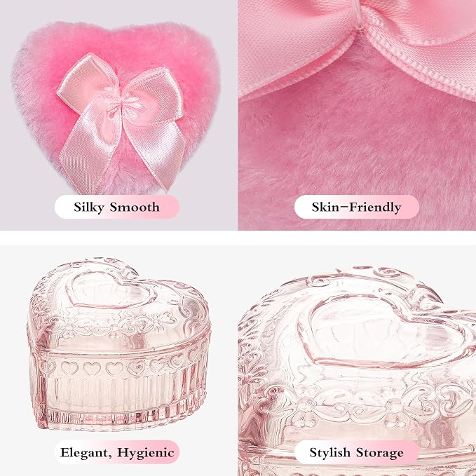2 Pieces Large Body Powder Puff and Container, Dusting Powder Container with Puff,Powder Puff Crystal Case, Body Powder for Women Soft Washable Reusable Velour Face Body Glitter Wet Dry Makeup(Love)
