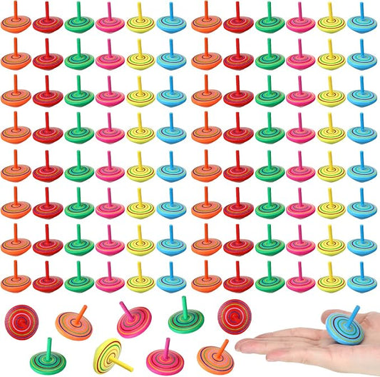 Lenwen 200 Pcs Wooden Spinning Top Colorful Rainbow Gyroscope Novelty Educational Spinning Toy Painted Spinner for Kindergarten Family Games Party Favors Gifts for Girls Boys
