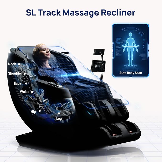 VAT Massage Chair Full Body VibroAcoustic Sonic Wave, SL-Track Zero Gravity Recliner with 25 Auto Modes, Smart Body Scan, Extendable Footrest, Reading Lamp, Black