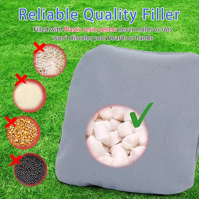 EunHo Regulation Cornhole Bags Set of 8 - Dual Sided Slick and Stick Cornhole Bean Bags for Tossing Game Professional All Weather Pro Corn Hole Bags with Tote Bag