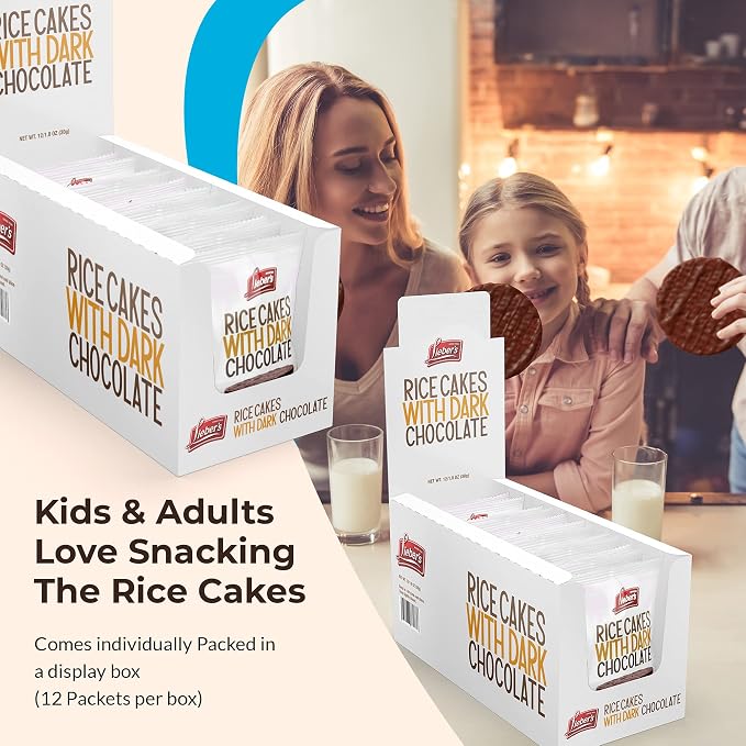 Lieber's Dark Chocolate Rice Cakes, Kosher, Gluten Free, Vegan, 24 Count | Whole Grain Brown Rice, Dairy Free, 60 Calories or Less per Cake, Crispy Snack Pack or Gift Pack, Wheat Free