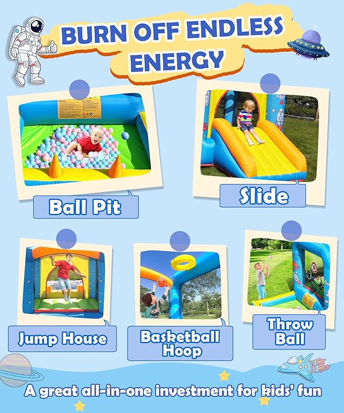 Inflatable Bounce House with Blower for Kids 3-6 y/o, Jumping Castle with Slide, 112x63x67'' Toddlers Bouncer with Ball Pit, Bouncy House for Indoor/Outdoor