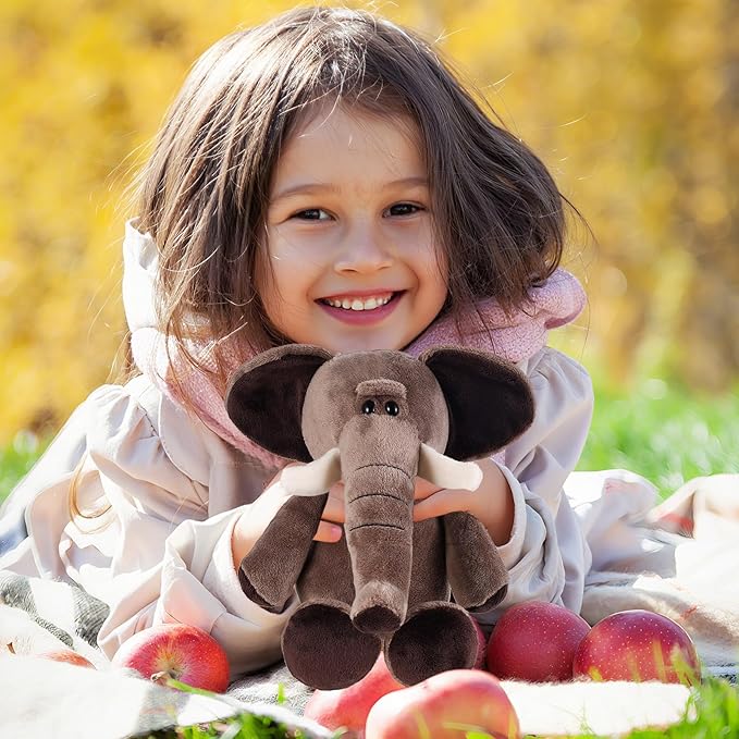 6 Pcs Safari Stuffed Animals Bulk Lion Elephant Monkey Tiger Toy Plush Zoo Animals Junble for Boy Girl Gift Animal Themed Parties Baby Shower Favor(Elephant)