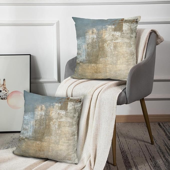 Throw Pillow Covers for Couch, 16x16 Inch, 2 Pack, Grey Beige | Decorative Throw Pillow Covers Cushion Covers for Couch Bedroom Sofa Living Room