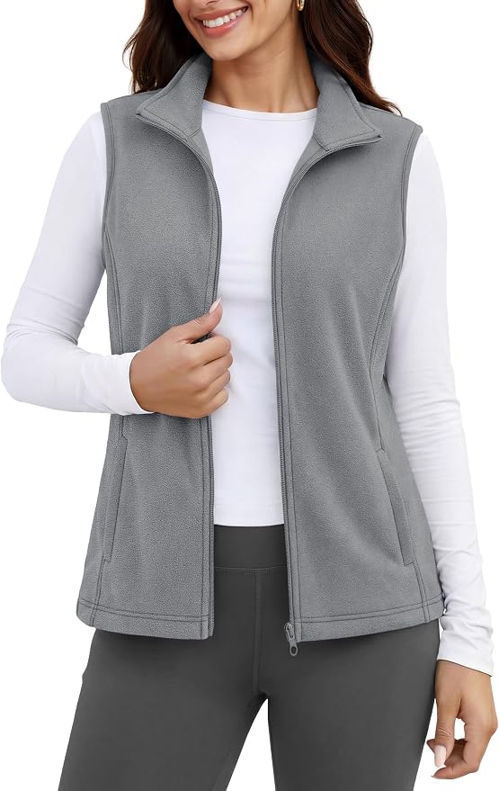 MAGCOMSEN Women's Fleece Vest Outerwear Sleeveless Lightweight Zip Jackets Warm Soft Vests with Zipper Pockets