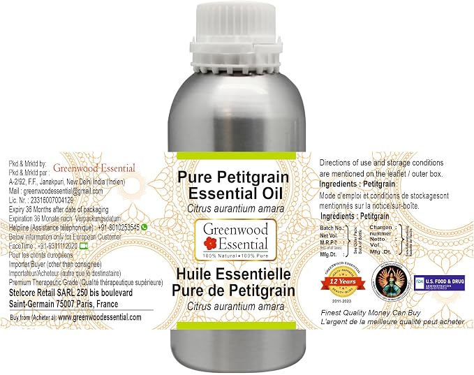 Greenwood Essential Pure Petitgrain Essential Oil (Citrus aurantium Amara) Steam Distilled 300ml (10.1 oz)