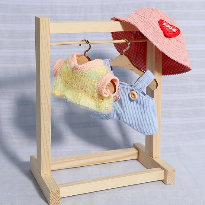 3-Piece Doll Clothes for Labubu & 17cm Dolls – Stylish Fisherman Hat Set, Kawaii Doll Outfits with Accessories for Collectors or Display - Light Blue Star (No Dolls)