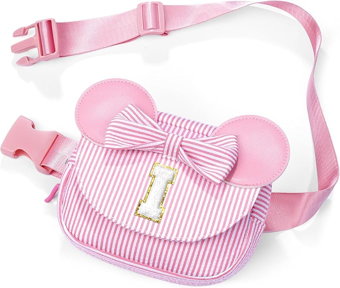 Personalized Belt Bag for Women Girls - Fashion Mini Waist Packs with Adjustable Strap - Trendy Travel Fanny Pack Crossbody Bags with Initial Letter - Teen Gifts | Pink I