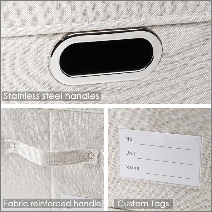 Collapsible Storage Bin with Lid [5-Pack] Fabric Foldable Storage Box Organizer Container Basket Cube with Cover for Home Bedroom Closet Office Beige(15.3x10x9.7)