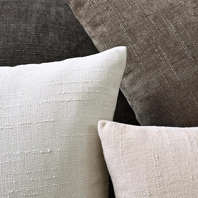 Set of 4 Soft Textured Decorative Throw Pillow Covers 22x22 Inch Cozy Farmhouse Cushion Cover Square Accent Pillow Cases for Bed Couch Sofa Living Room, Neutral