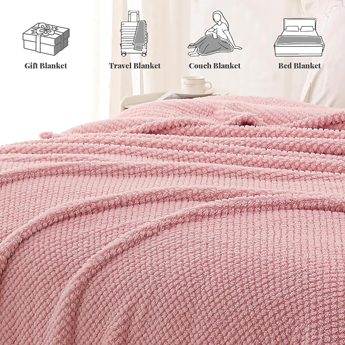 Whale Flotilla Extra Large Soft Fleece Throw Blanket for Couch | 50x70 Inch, Pink, Suitable for Sofa Chair Bed, Fluffy Fuzzy Jacquard Blankets for All Season, Lightweight and Cozy