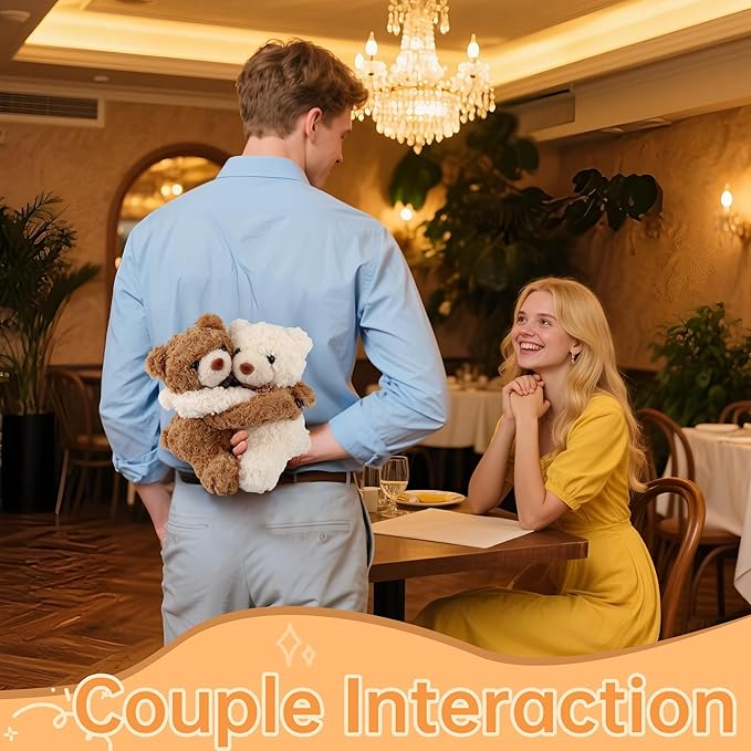 Hugging Teddy Bears, Two Hugging Teddy Bears Stuffed Animals for Couple Girlfriend Girls Kids with Paw Hook and Loop, Soft Plush Toys Companion Gifts for Valentines Birthday Christmas Room Home Decor