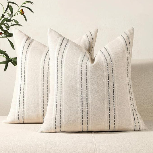 Hckot Stripe Throw Pillow Covers 26x26 Large Square Grey Pillow Covers | Farmhouse Decorative Pillows Textured Linen Euro Sham Cushion Covers for Sofa Couch Bed Living Room Decor