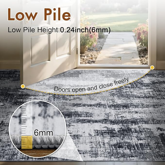 8x10 Ft Large Area Rugs for Living Room, Soft Non-Slip Washable Rugs Modern Abstract Pattern Carpet for Bedroom Indoor Floor Nursery Home Decor (Grey)