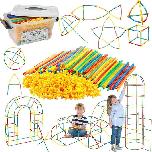 500Pcs Straw Building Toys, STEM Kits Construction Toys for Kids Ages 4-8, Interlocking Engineering Blocks Set for 3 4 5 6 7 8 9+ Year Old Boys & Girls, Learning Educational Birthday