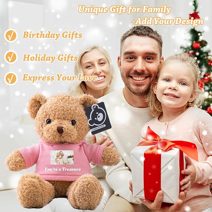 Personalized Teddy Bear Stuffed Animal, Stuffed Bear Plush with Customized Text+ Picture as Personalized Gifts for Girlfriend/Boyfriend on Valentines Day/Birthday/Christmas Day (12 in-Pink)