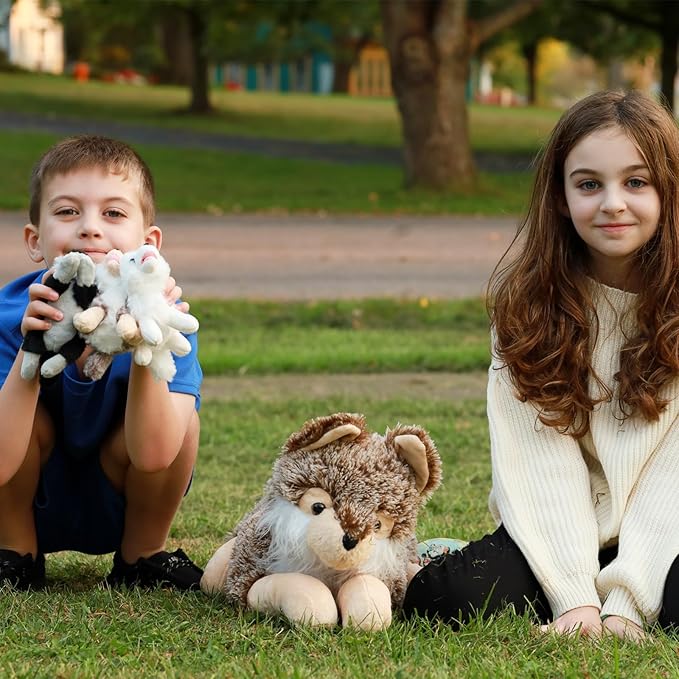 Tezituor 4Pcs Realistic Wolf Stuffed Animals Set, 20 Inch Large Mommy Stuffed Wolf Plush with 3 Baby Wolves Toy, Soft Gray Wolf Plush Pillow Gift for Boys Girls