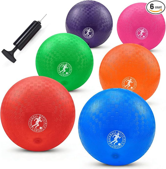 9 Inch Playground Ball Dodgeball Balls Kickball, Pack of 6, 4 Square Balls Dodge Balls for Kids, Kickballs Handball for Indoor Outdoor Games, Includes Pump