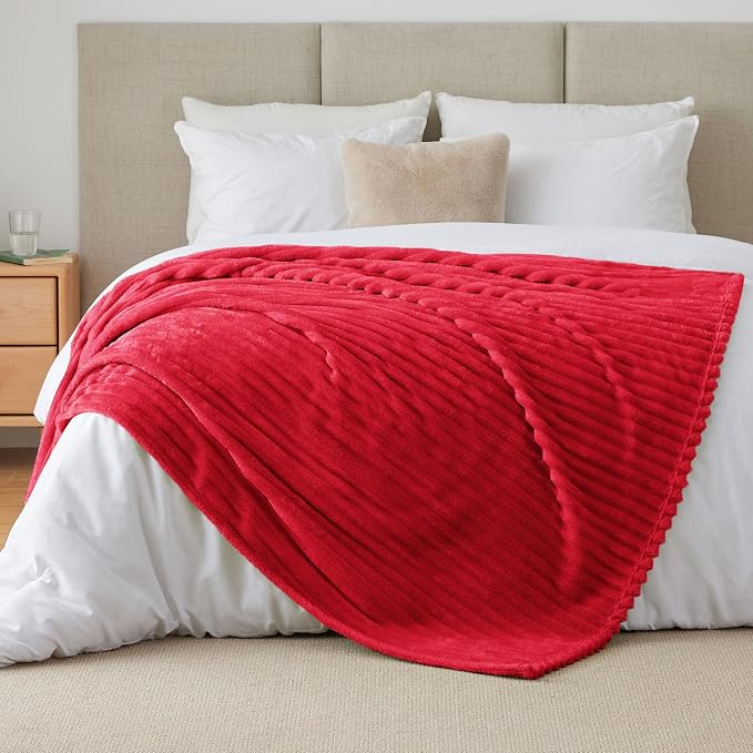 BEDELITE Ribbe Blankets Queen Size for Bed, Red, 90"x90" | Ultra-Soft Plush Fleece, Warm Yet Lightweight, Ribbed Texture, Home Decor, Machine Washable, Giftable, All-Season Use