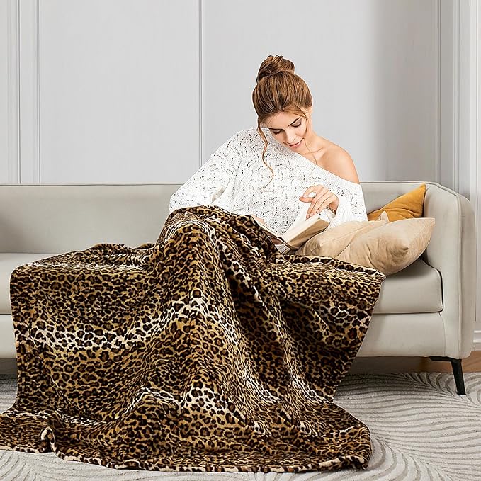 Edenleaf Leopard Print Blanket Fleece Throw for Bed Sofa Travel and Camping, Super Soft Cozy Fluffy Plush Cheetah Print Blanket for All Seasons 60"x80" (Dark Brown)