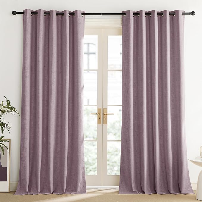 NICETOWN Chaise Mauve Vintage Linen 100% Blackout Curtains for Living Room, Thermal Insulated Curtains 102“ Long, Noise Reducing Window Treatment Drapes for Home Office, 62" Wide Per Panel, Set of 2