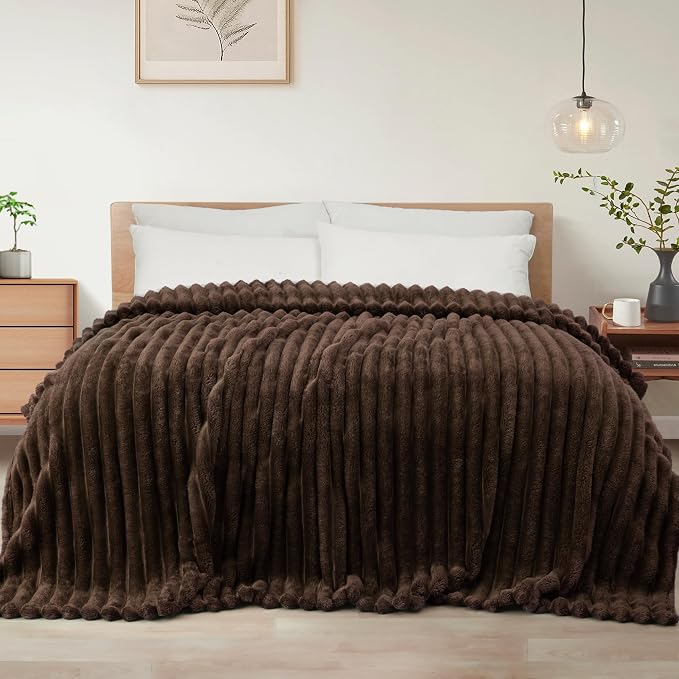 Exclusivo Mezcla Striped Queen Size Fleece Blanket for Bed, Couch, 90"x90" | Soft Breathable Cozy Bed Blankets, Lightweight Plush Fluffy Fuzzy Jacquard Decorative Blankets