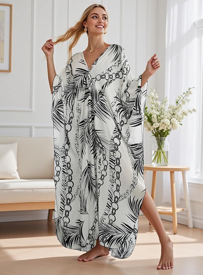 Mumu Dresses for Women Plus Size, Bohemian Kaftan Beach Cover Up Long Maxi Nightgown Soft Loungewear