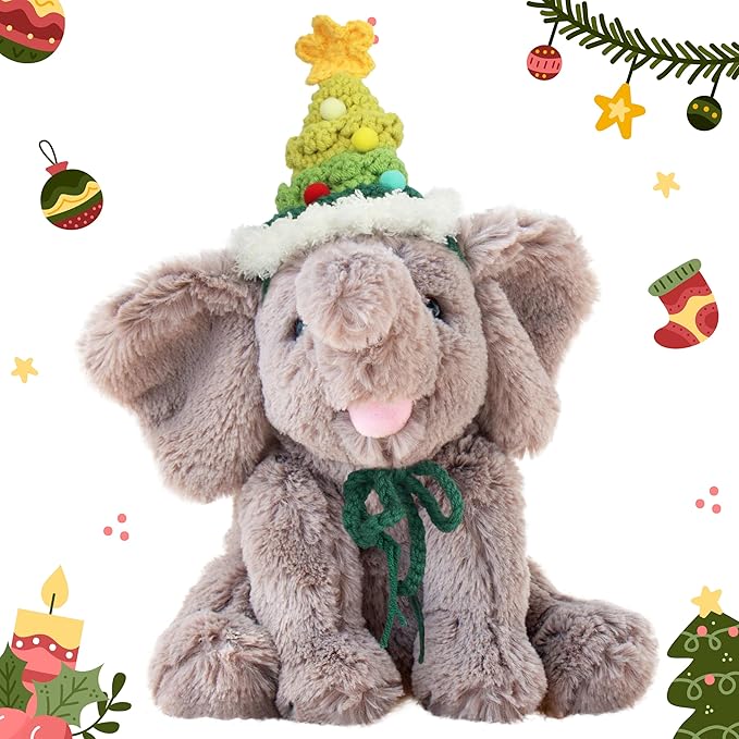 Hopearl Adorable Christmas Plush Calf Elephant Toy Floppy Elephish Ultra Xmas Soft Stuffed Animal for Boys Girls Kids Toddlers, Gray, 9''