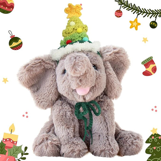 Hopearl Adorable Christmas Plush Calf Elephant Toy Floppy Elephish Ultra Xmas Soft Stuffed Animal for Boys Girls Kids Toddlers, Gray, 9''