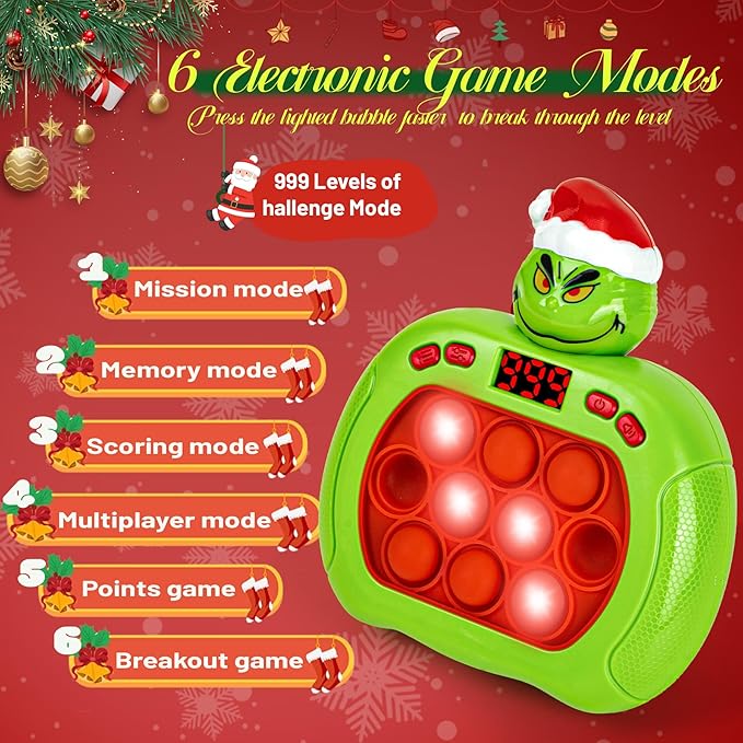 Christmas Pop Light Up Fidget Toys,Christmas Handheld Puzzle Game Sensory Toys,Pop Bubble Up Toys for Kids,Christmas Stocking Stuffers Party Favors Gifts for Boys Girls,Christmas Goodie Bag