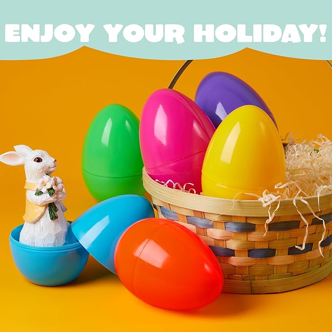 JOYIN 6 Pcs Large Plastic Easter Eggs, 6 Inches Colorful Jumbo Eggs Fillable for Easter Themed Hunt Basket Stuffers Fillers Filling Treats Party Favor Classroom Prize Supplies