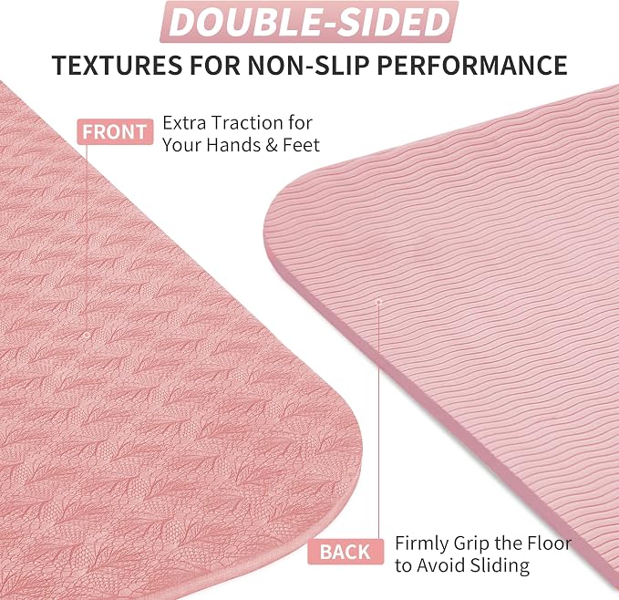 CAMBIVO Yoga Mat for Women Men Kids, 1/3 & 1/4 & 2/5 Inch Extra Thick Yoga Mat Non Slip, 72" x 24" TPE Yoga Mats, Workout Mat with Carrying Strap for Yoga, Pilates and Floor Exercises
