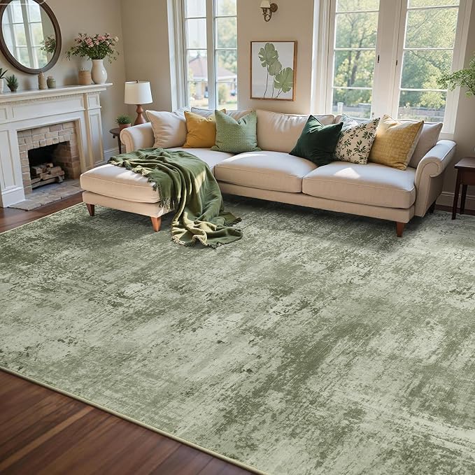 9x12 Ft Extra Large Washable Area Rugs for Living Room, Soft Non-Slip Modern Abstract Pattern Carpet for Bedroom Indoor Floor Nursery Home Decor (Green)